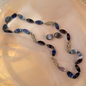 1950’s Vintage Blue Moon-glow lucite Necklace & Earrings Set